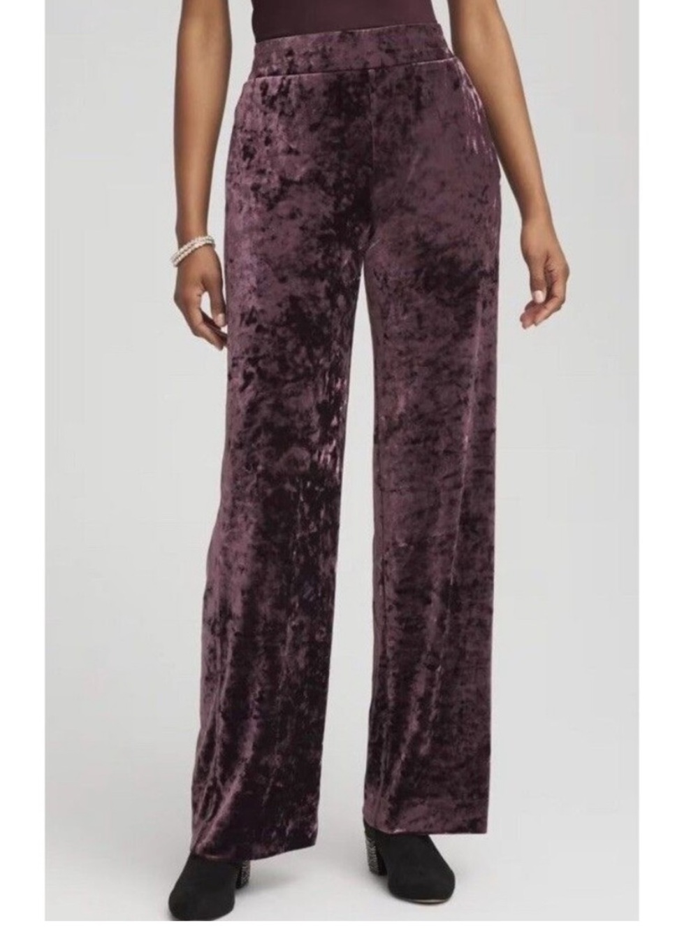 NWOT Chicos Crushed Velvet Wide Leg Trousers.